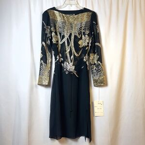 Gold and Silver Metallic Black Sheer Vintage Dress